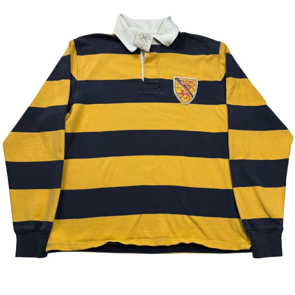 Polo Jeans Co Ralph Lauren Rugby Shirt Navy Yellow Stripe Lion Crest Mens Medium